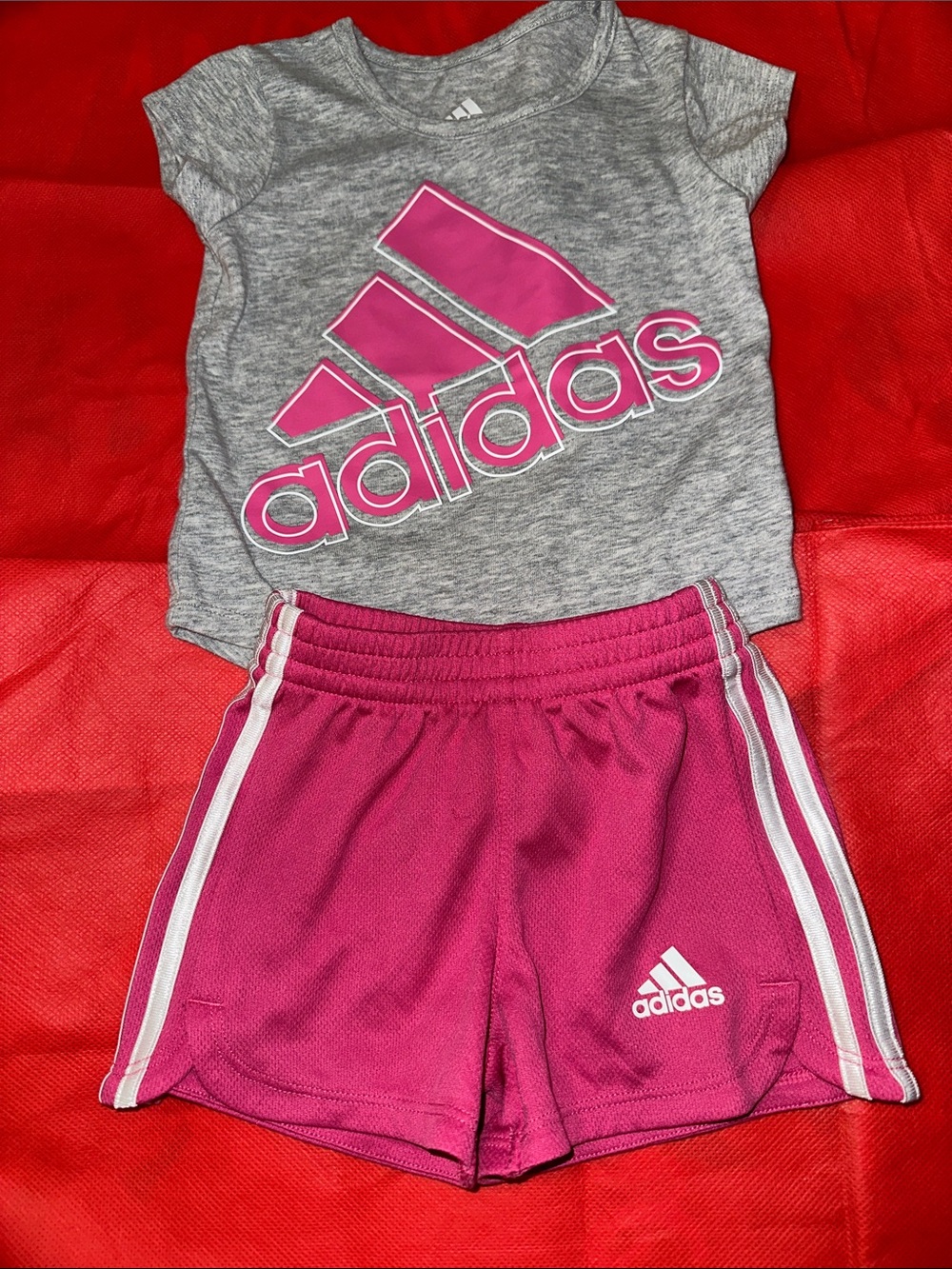 adidas Girls' Pink Athletic Shorts set with White Stripes